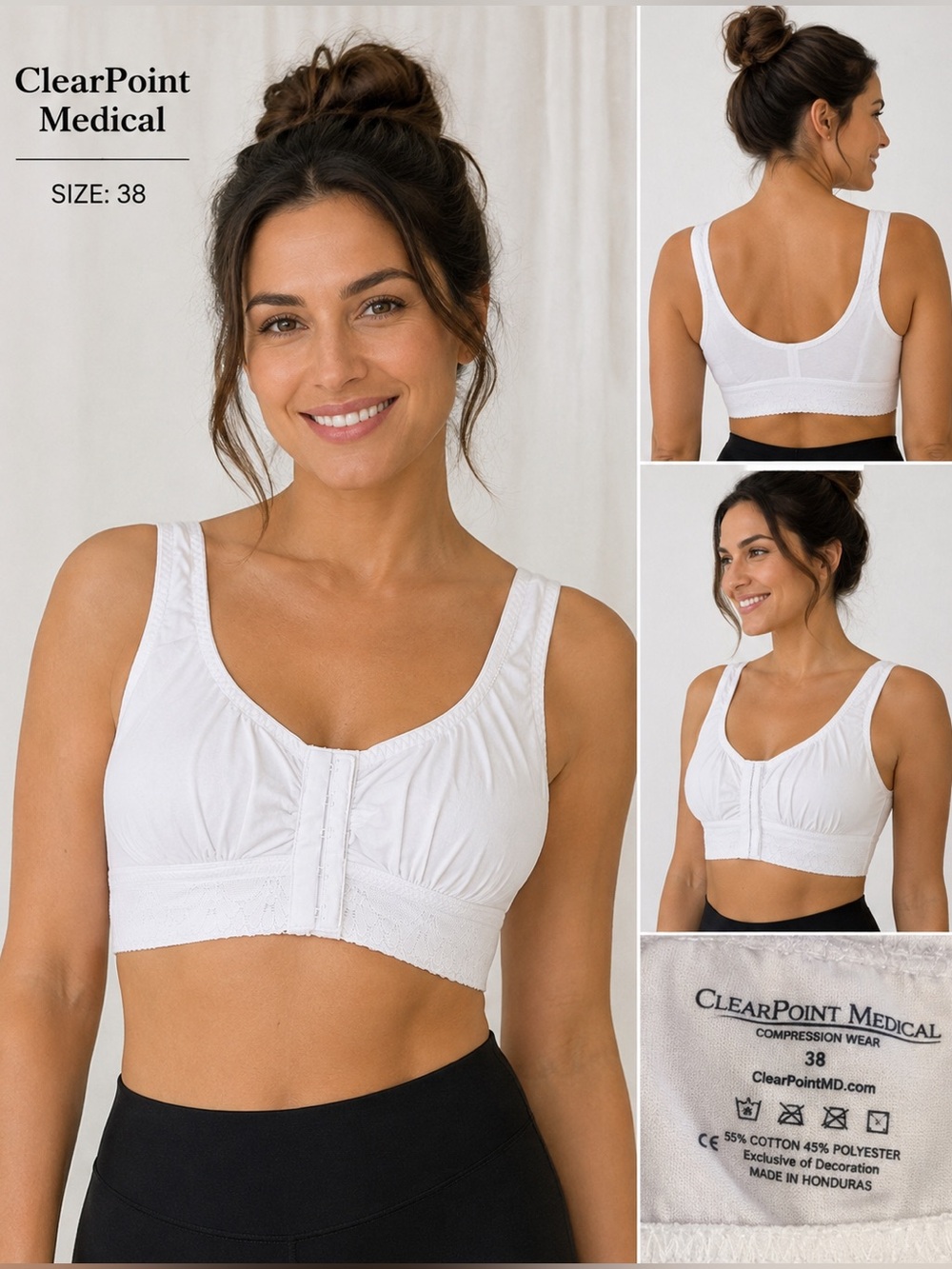 ClearPoint Medical Front Closure Post Surgical Support Bra White Size 38